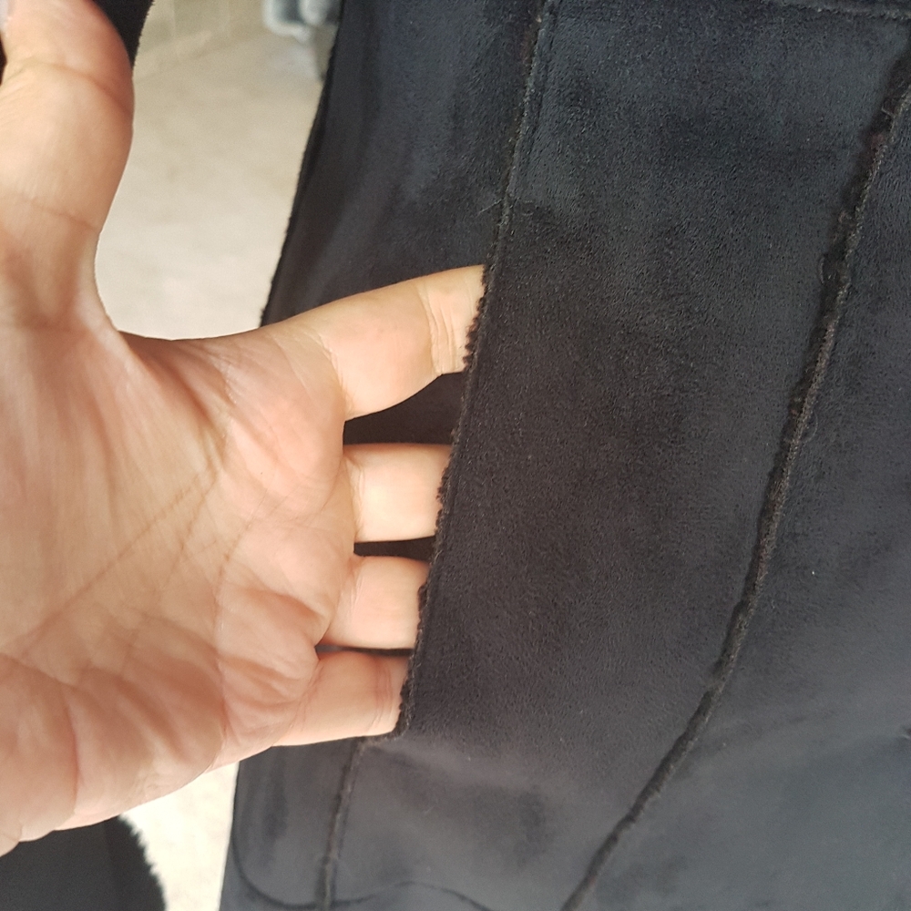 Black Faux Suede Faux Fur Shearling Coat from Italy - Picture 3 of 14